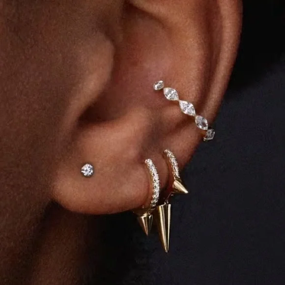 MARIA TASH Diamond Short Spike Hoop Eternity Huggie Earring 6.5mm 18K Rose Gold - Picture 2 of 13